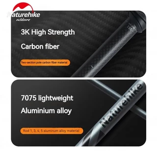 Naturehike ไม้เท้าเดินป่า คาร์บอนไฟเบอร์ พับ 5 ท่อน อัลตร้าไลท์ อลูมิเนียมอัลลอย เดินป่า แคมปิ้ง