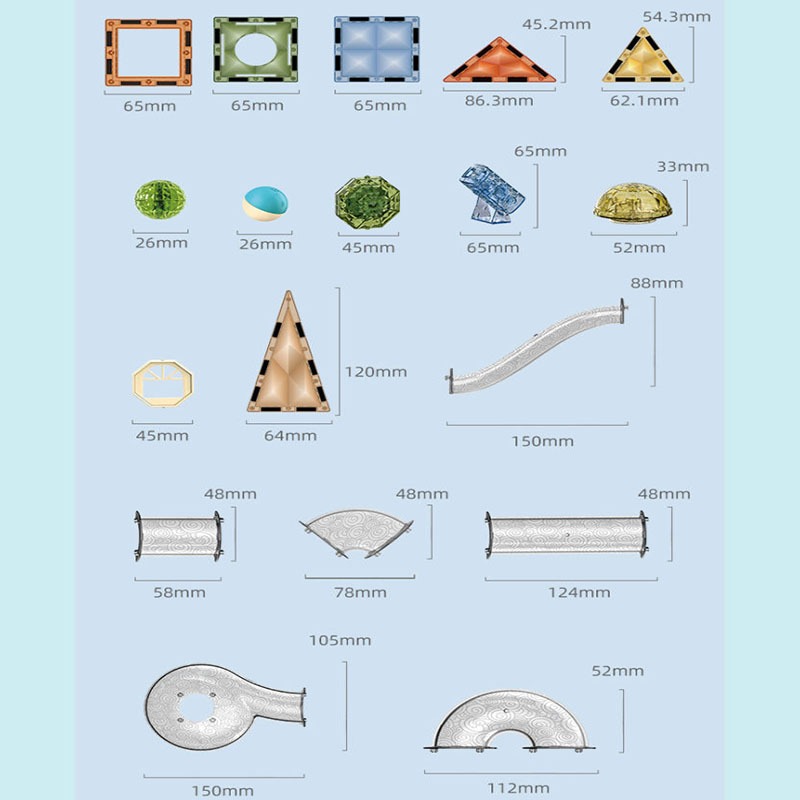 magnetic tiles ของแท้ (พร้อมไฟ) ของเล่น diy 7.5cm/6.5cm/5.5cm ขนาดใหญ่ แรงแม่เหล็กสูง เกมแม่เหล็ก