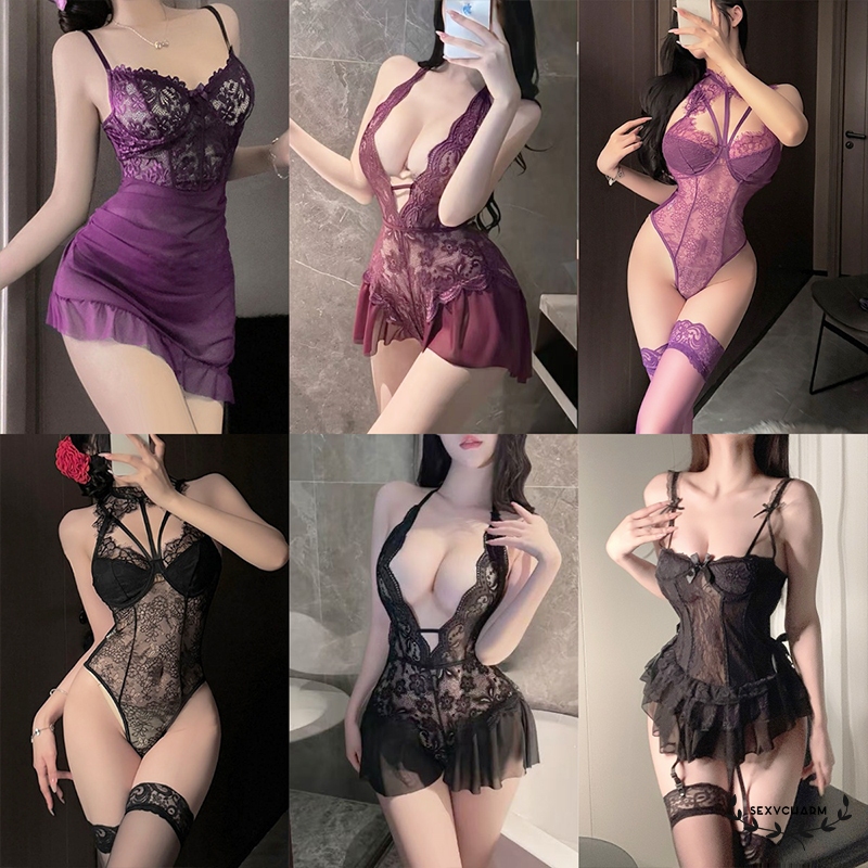 Sexy Charm😍😍 สไตล์การยั่วยวน ชุดนอนลูกไม้เซ็กซี่ ชุดบอดี้สูทเซ็กซี่. ซีทรู บางและสะดวกสบาย
