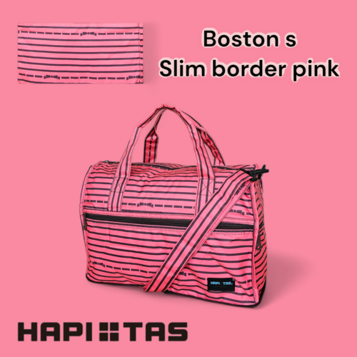 HAPITAS กระเป๋าพับ กระเป๋าสะพาย Boston small ลาย Slim border pink