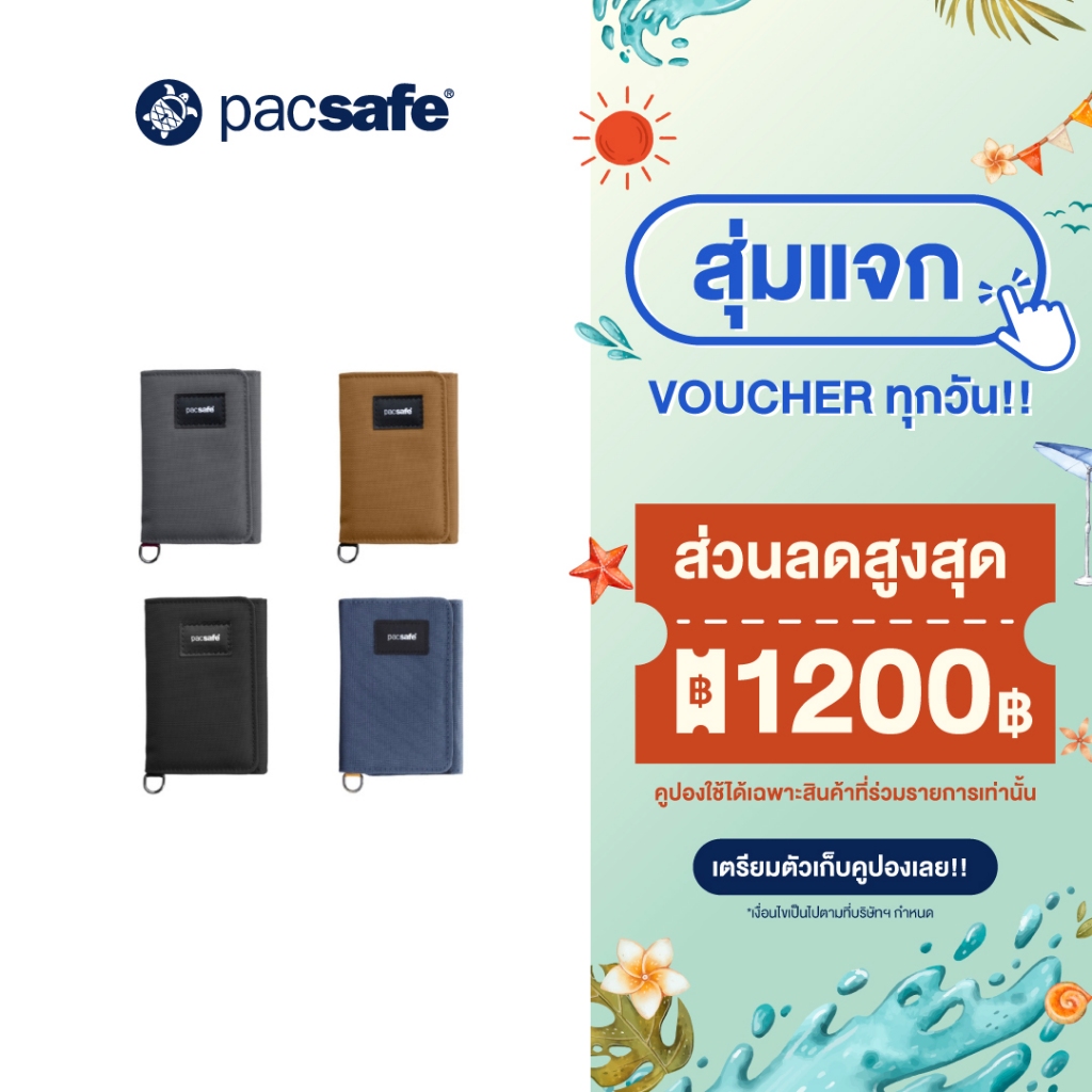 Pacsafe RFIDSAFE RFID BLOCKING TRIFOLD WALLET ANTI-THEFT กระเป๋าสตางค์ กระเป๋ากันขโมย