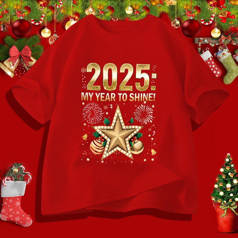 D1030 เสื้อยืดแขนสั้นลายปีใหม่ ใส่ได้ทั้งชายและหญิง