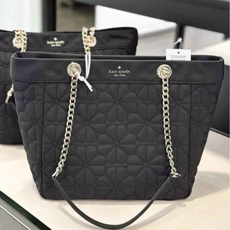 💚แท้💯 พร้อมส่ง💚 ✨Kate​ Spade​ KK156✨ Flower Quilted Fabric Medium Tote Black