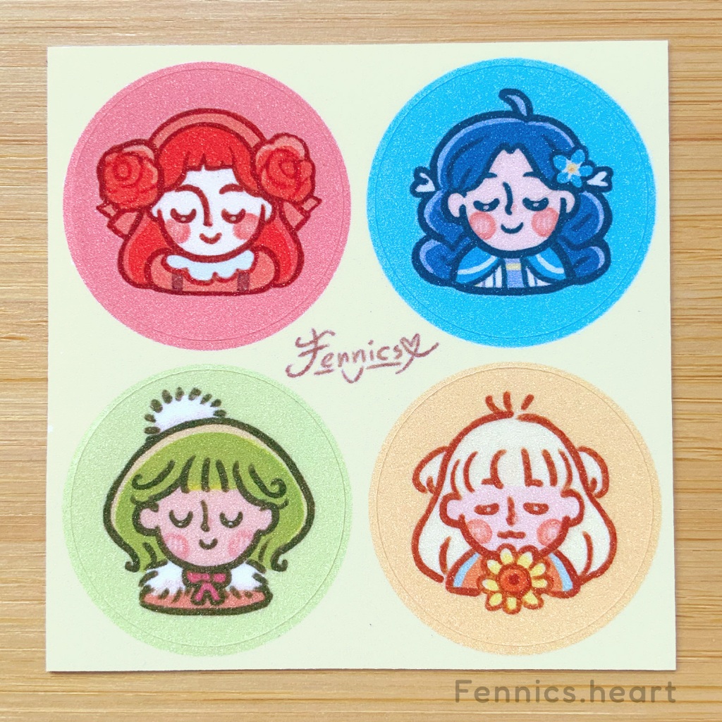 สติกเกอร์พีพีเคลือบกลิตเตอร์ - Flowers girls  /  PP Glitter Sticker sheet - Flowers girls