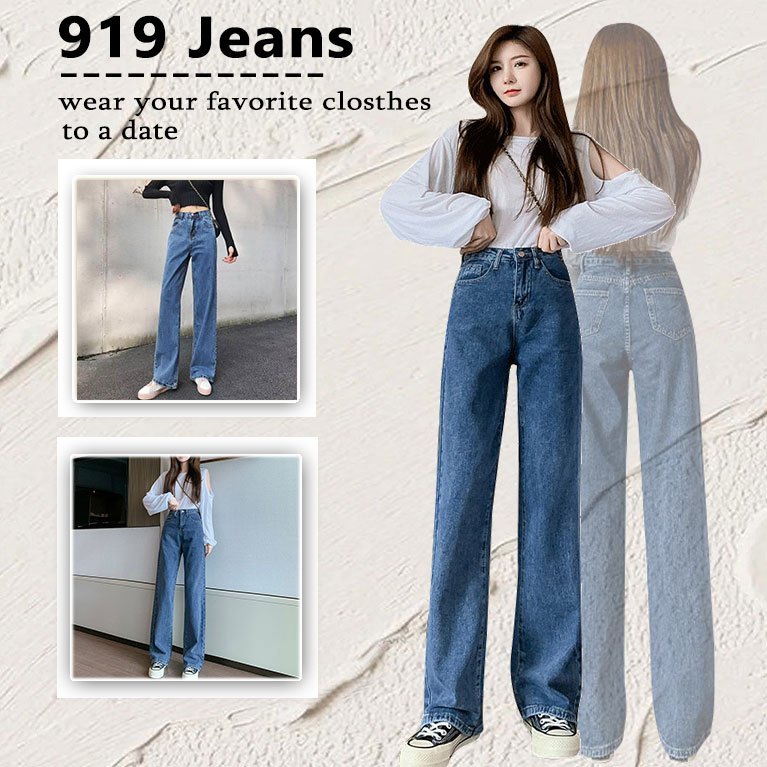 ⭐919JEANS⭐กางเกงใส่สบาย เอวสูง หลากสี กางเกงยีนส์ทรงหลวมสไตล์เกาหลี ยอดนิยม พร้อมส่ง