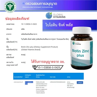[แพ็ค 3 ขวด] ไบโอติน ซิงค์ โกลบอลวิตามิน Biotin Zinc Global Vitamins ไบโอตินซิงค์ หญ้าหางม้า ไบโอตินพลัสซิงค์