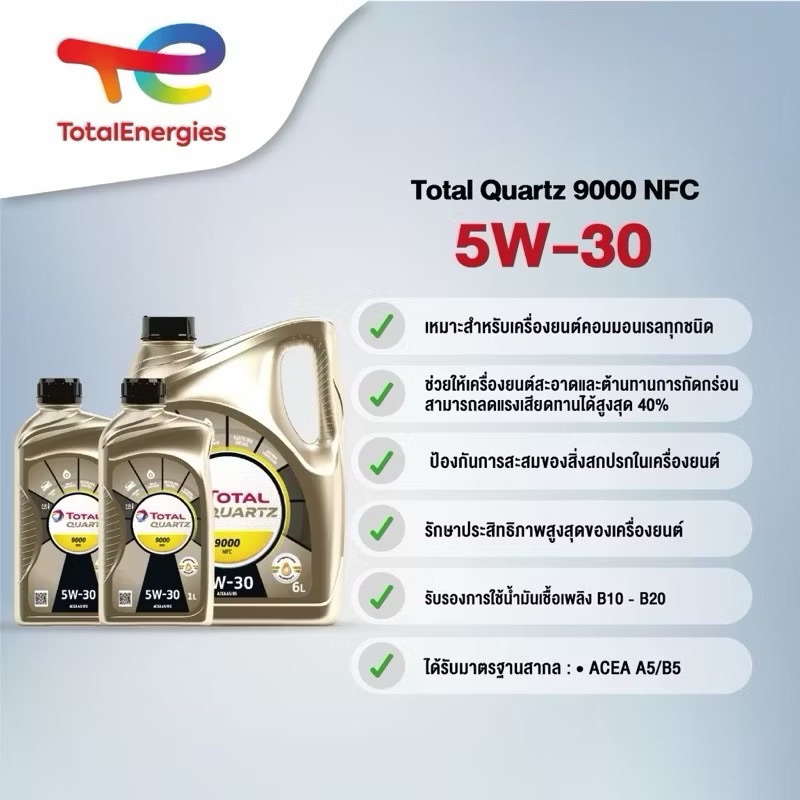 ราคาถูก✅ น้ำมันเครื่อง 5W-30 TOTAL QUARTZ 9000 สำหรับเครื่องยนต์ดีเซล สังเคราะห์แท้ ขนาด 6 ลิตร ราคา ถูกที่สุด ดีลบีเคเค แกลเลอรีภาพที่ 2