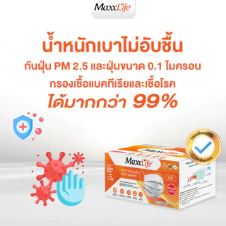 หน้ากากอนามัย ทางการแพทย์ 3 ชั้น Maxxlife (1กล่อง 50 ชิ้น) ราคาส่ง ของแท้ 100%