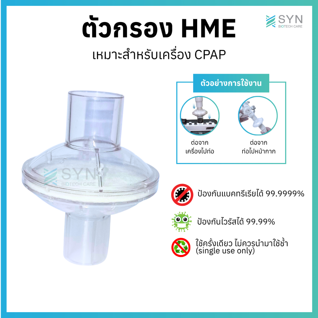ตัวกรองแบคทีเรีย SYN-007 สำหรับต่อกับเครื่อง CPAP พร้อมจัดส่งจากไทย