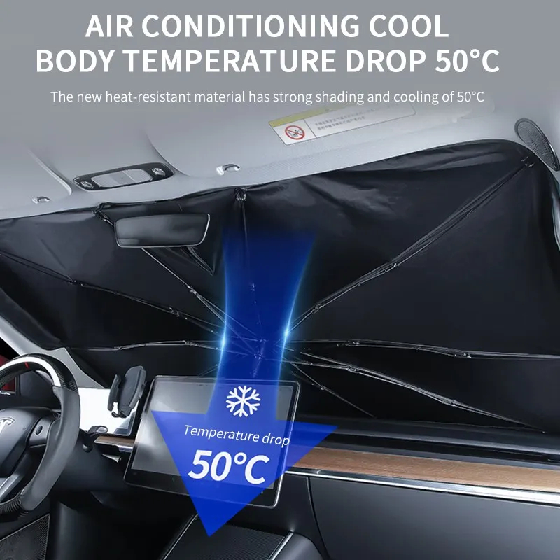 ⚡ประเทศไทย 24 ชั่วโมง⚡ม่านบังแดดรถยนต์ แบบร่ม พับเก็บได้ กันแดด กันร้อน กัน UV แถมกระเป๋าหนัง ใช้งานง่าย ไม่เกะกะ - รูปที่ 2