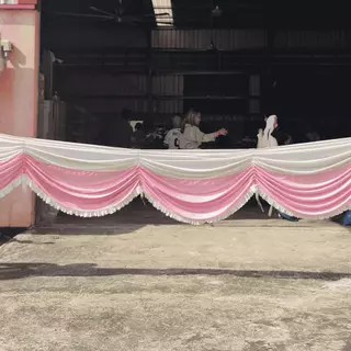 ผ้าประดับตกแต่งสถานที่ ติดราวบันได ติดรั้ว ผ้าประดับสำเร็จรูป ทูโทนติดระบาย สินค้าพร้อมส่งโรงงานไทย