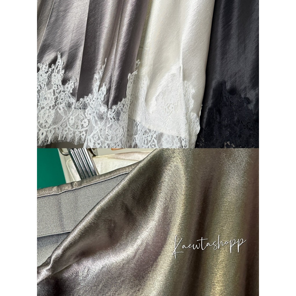 กระโปรงยาว กระโปรงหางปลา ผ้าซาติน แต่งลูกไม้ ปลาย หางปลา เข้ารูป บานปลาย เอวยางยืด ผ้าเงาเกรดเอทิ้งตัว kaewtashop - รูปที่ 2