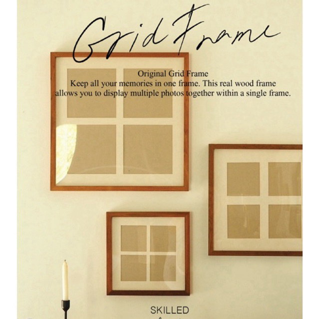 Grid Frame ทรงจัตุรัส แบบ 4 ภาพใน 1 กรอบ ไม้สัก-ไม้โอ๊คแท้ by SKILLED