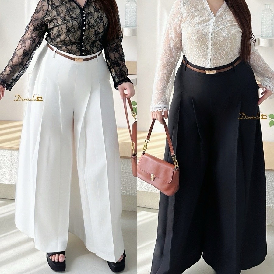 พร้อมส่ง*Dz326-กางเกงขากระบอกใหญ่ทรงจับจีบ