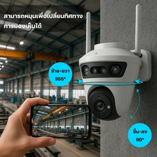 HOME-MALL กล้องวงจรปิดกันน้ำ4K 3เลนส์ ภาพ3จอ 3Lends พูดคุยโต้ตอบได้ ซูม10เท่า app icam365 สีขาว