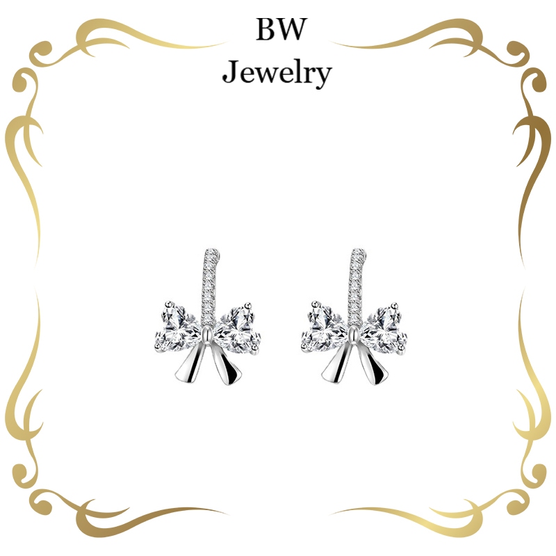 BWjewerly[ราคาต่อคู่] ต่างหูสตั๊ดผีเสื้อสีเงิน 925   ต่างหูของผู้หญิงอินเทรนด์ใหม่