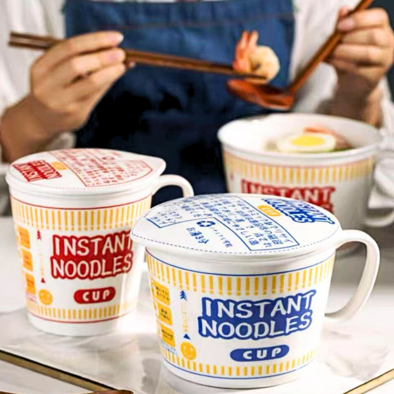 (สินค้าพร้อมส่งจากไทย)(ถูกที่สุด) ชามมาม่า ถ้วยมาม่าเซรามิค พร้อมฝาปิดเซรามิค cup noodles