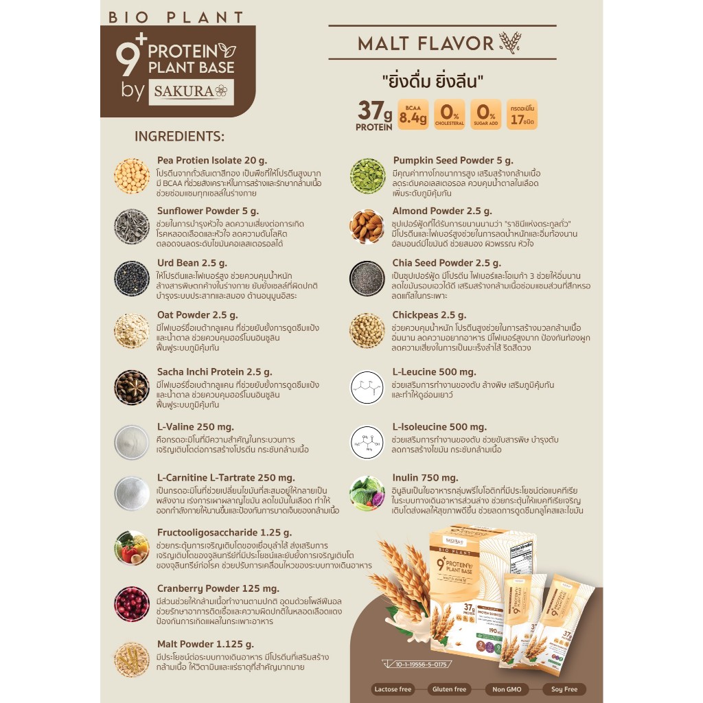 (สาขา กทม) Bio plant 9+ โปรตีน ไบโอแพลนท์ โปรตีนพืช ออร์แกนิค โปรตีนลดน้ำหนัก 1 กล่อง 7 ซอง - รูปที่ 4