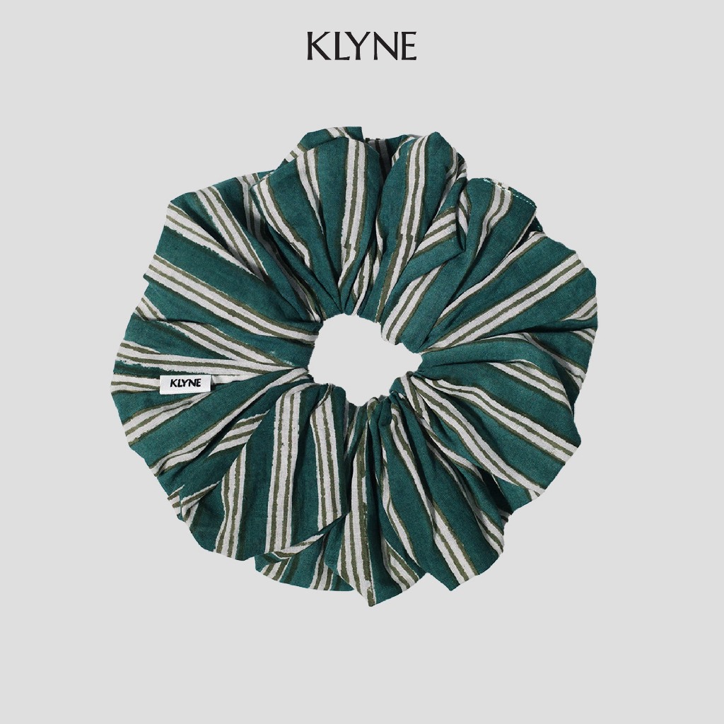 [ไซส์ใหญ่] KLYNE Fluffy Scrunchies Wide Stripe Style | ยางมัดผมผ้าคอตตอนอินเดียลายทางใหญ่