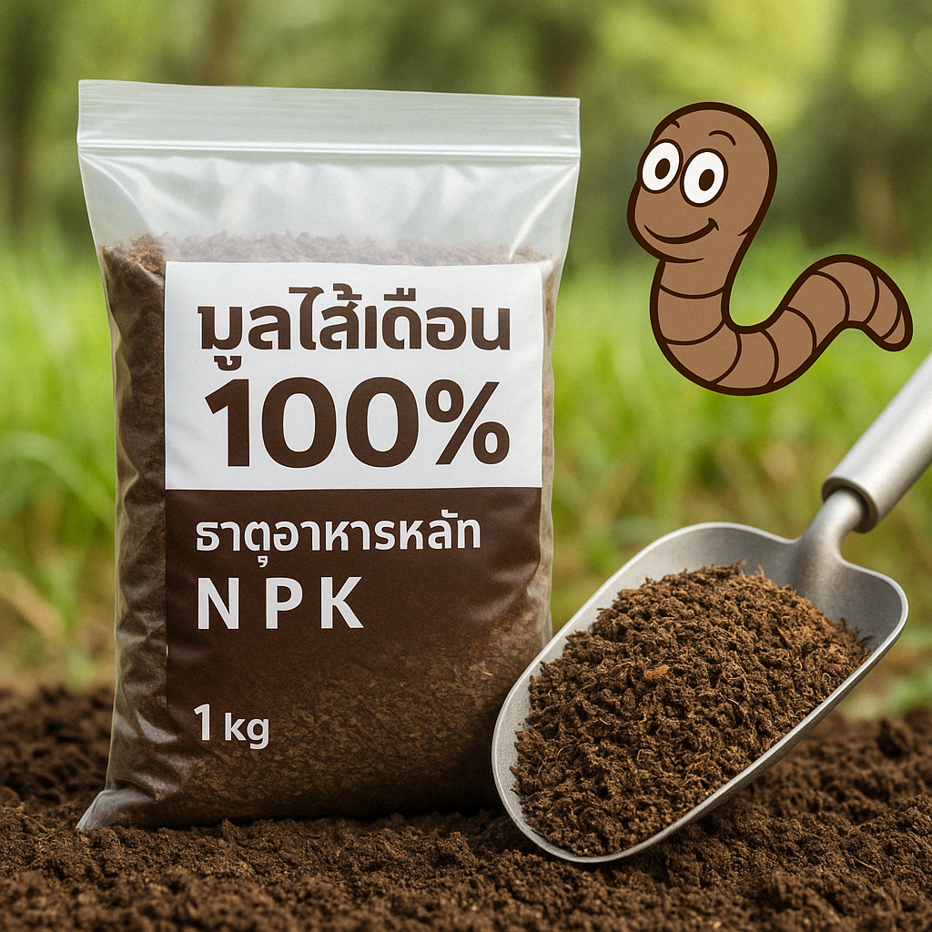 (3ถุง50ส่งฟรี)มูลไส้เดือนแท้100% ไม่ผสม ร่อนละเอียด 1KG. มีธาตุอาหารครบNPK ไม่ร้อน พร้อมใช้