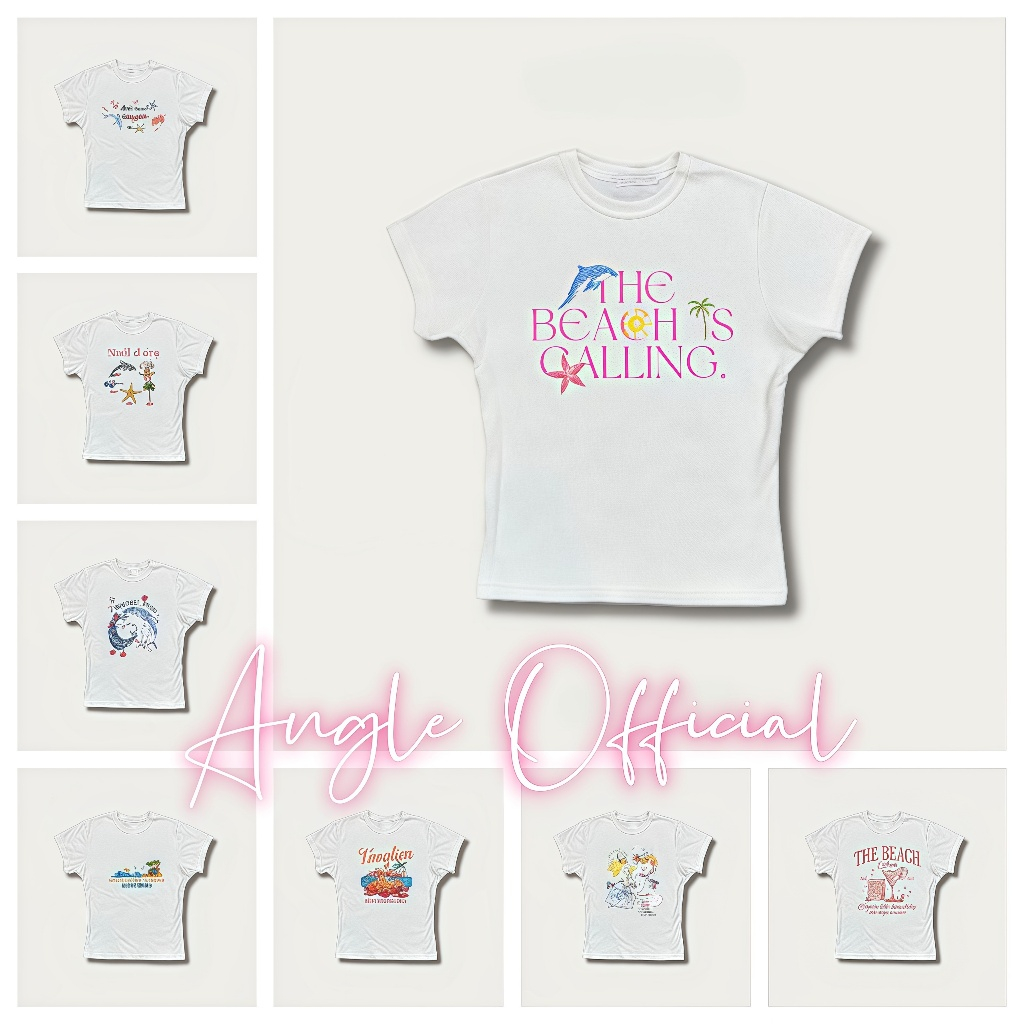 (จัดส่งตลอด 24 ชั่วโมง）Angle Official เสื้อทรง BABY TEE THE BEACH IS CALLING ความยืดหยุ่นสูงและการเพาะปลูกด้วยตนเอง