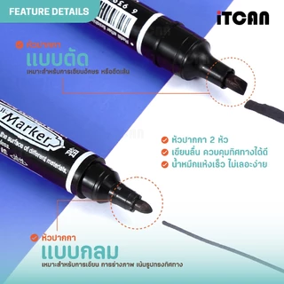 iTCAN ปากกามาร์กเกอร์ 10ด้าม ปากกาเคมี2หัว หัวไฟเบอร์กันน้ำ อุปกรณ์เครื่องเขียน MARKER PEN AW-150