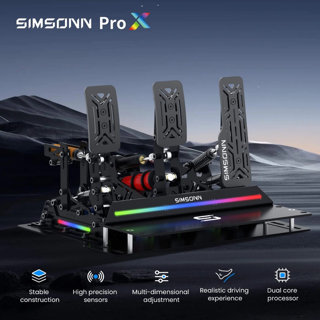 Simsonn Pro X Loadcell Pedal แป้นเท้าโหลดเซล ตัวท็อป พร้อมไฟ RGB