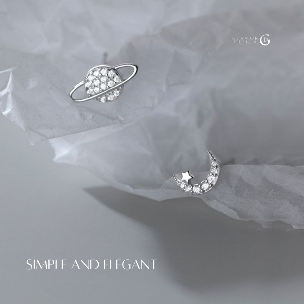 GLAMOR✨ ต่างหูเงินแท้ Solis & Luna ซีรีส์ Planet ต่างหูเพชรแฟชั่น จี้พระจันทร์ ดาวเสาร์ Valentine ของขวัญ - รูปที่ 5