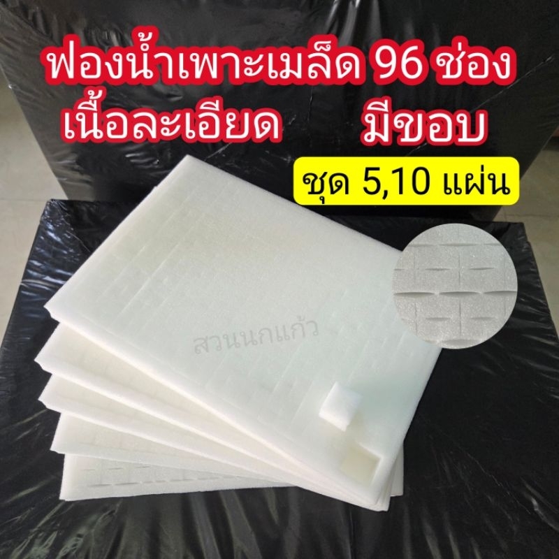 ชุุด5,10แผ่น ฟองน้ำเพาะเมล็ด เพาะกล้า ปลูกผักไฮโดรโปนิกส์ เนื้อละเอียด 96 ช่อง แบบมีขอบ