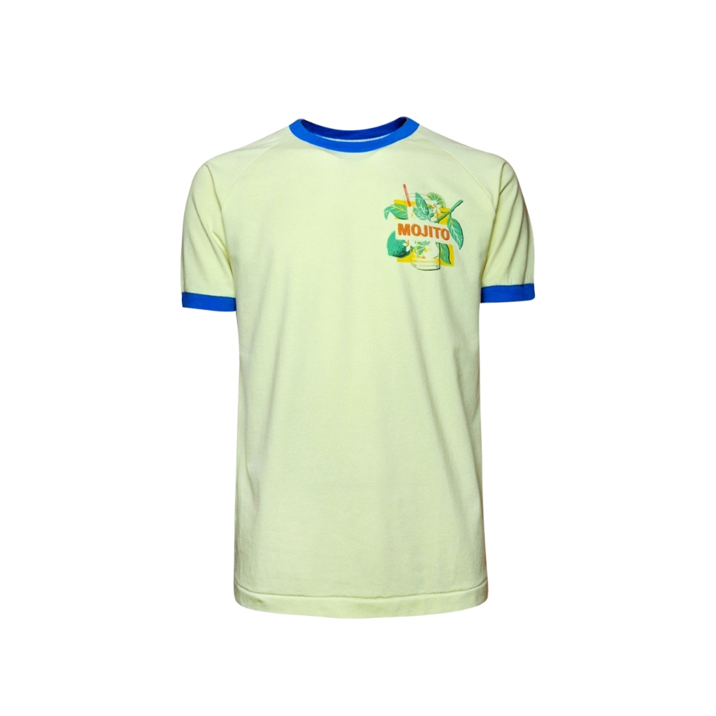 Hybrid T-Shirt Men ไฮบริดเสื้อยืดชายแขนสั้น สีเหลือง(Yellow) MTS-1402-YE เสื้อ Ringle Tee เสื้อยืดสไตล์วินเทจสกรีน Mojit
