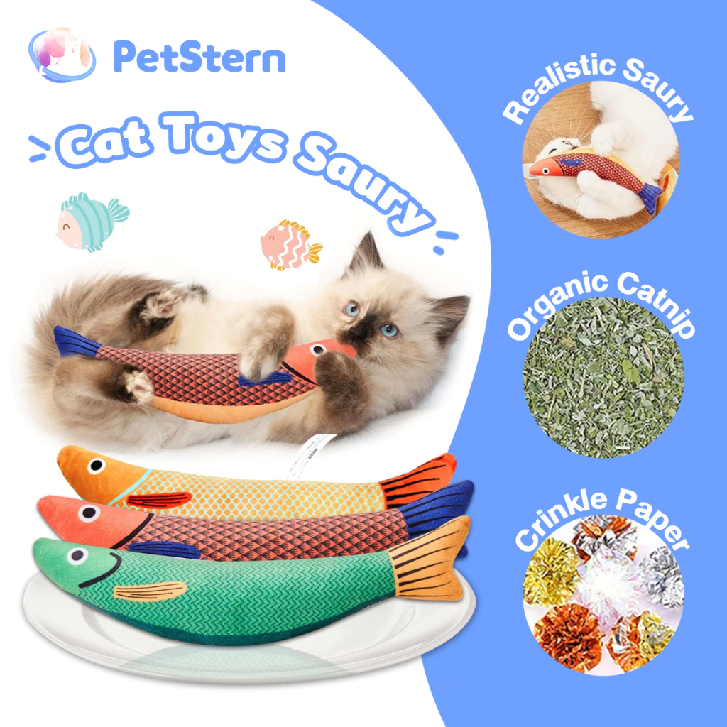 PetStern ของเล่นแมว ปลาแคทนิป เสียง Crinkle นุ่มและทนทาน แมวแบบโต้ตอบสำหรับการออกกำลังกายในร่มของคิตตี้ Cat Toy