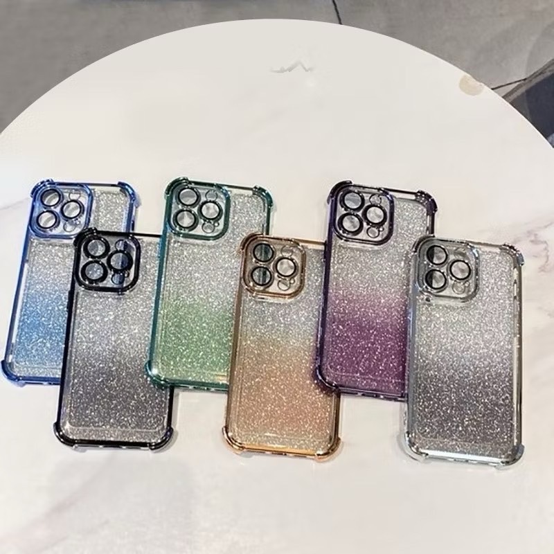 เคสโทรศัพท์ สำหรับรุ่น iphone 16 15 14 13 pro max 16promax 11 14 หรูหรา กากเพชร 2in1 ไล่โทนสีสวย กันกล้อง กันกระแทก 1