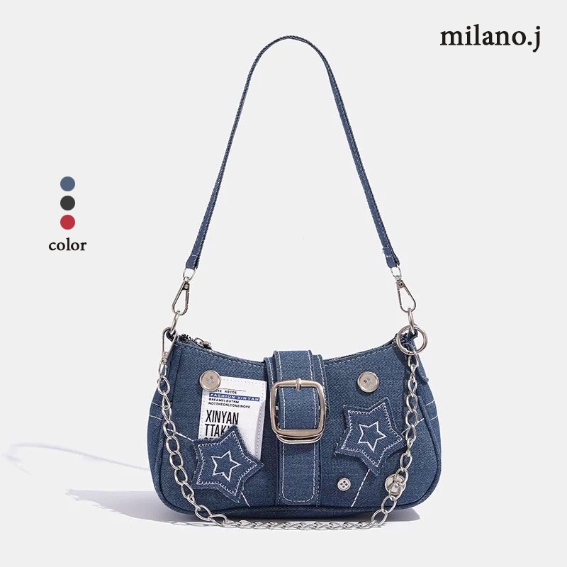 [ โค้ดลด 30% ในVDO ] กระเป๋าสะพายไหล่ กระเป๋าถือ Y2K ลายดาว แต่งโซ่ สำหรับผู้หญิง พร้อมส่ง