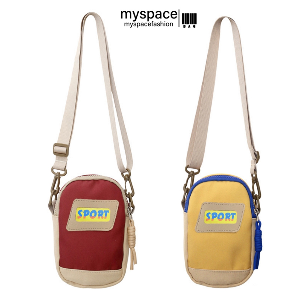 myspacefashion(MY2365) กระเป๋าสะพายข้างทรงโฟน ป้ายSPORTผ้าไนล่อน