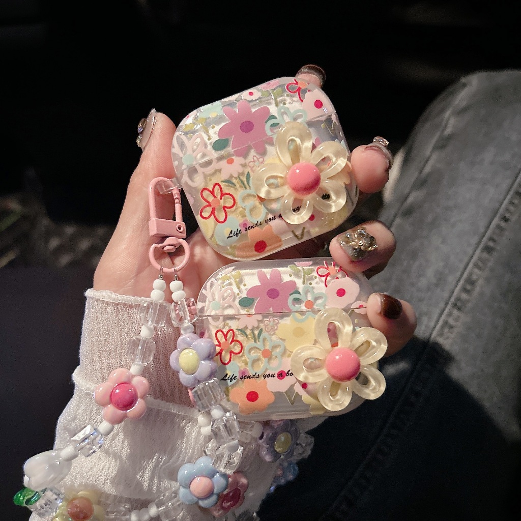 เคสหูฟัง Airpods4 ดอกไม้ใหญ่ เคสใสการ์ตูนนูน Airpods เคสหูฟังบลูทูธ เคสหูฟังไร้สาย 1 2 pro pro2 gen gen2 gen3 Airpods3 4
