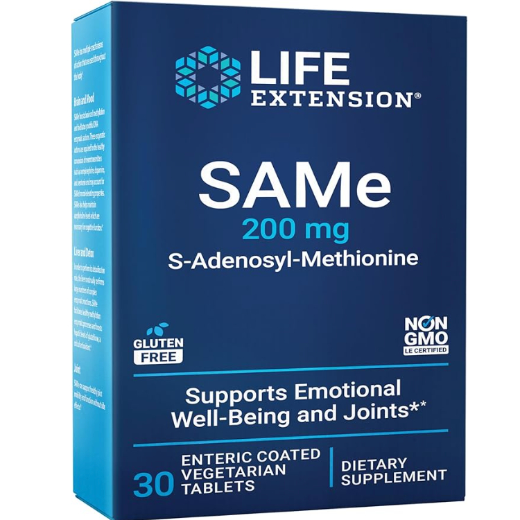 Life Extension SAMe 200 mg Mood, Joint & Liver Support, Gluten-Free, Non-GMO, Vegetarian, 30 Tablets