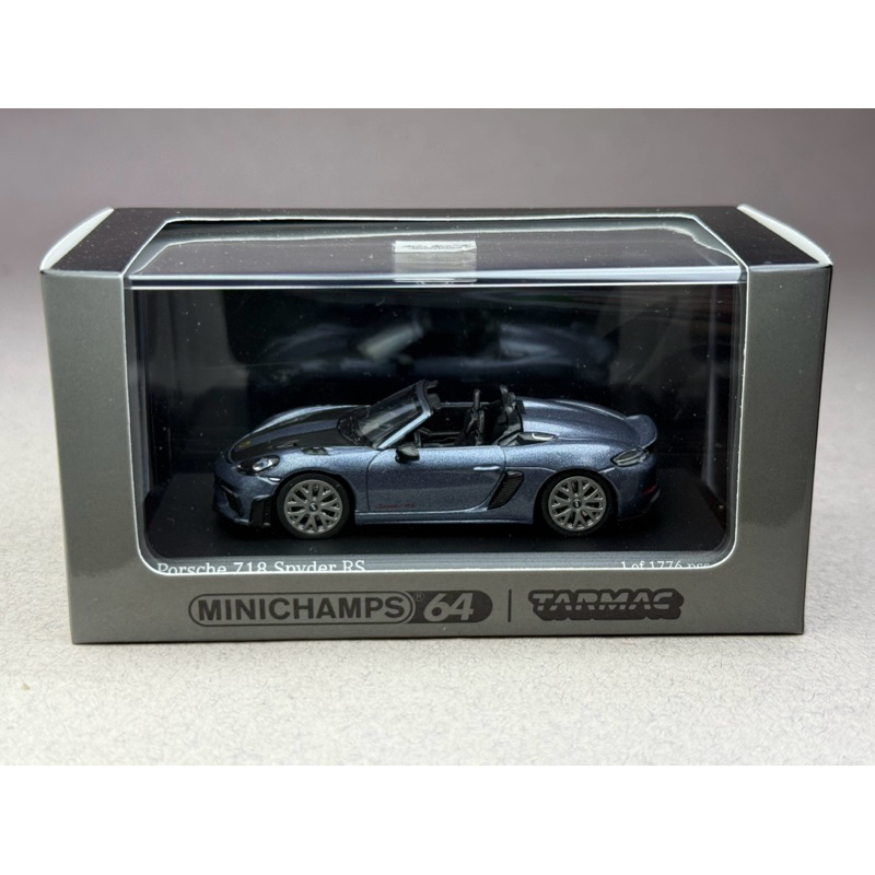 🔹Porsche 718 Spyder RS Vanadium Grey Metalli Scale 1:64 ยี่ห้อ MINICHAMPS x Tarmac Works
