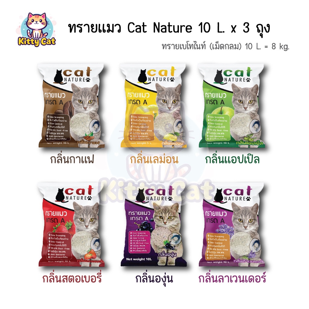 🔥 แพ็ค 3 ถุง ส่งฟรี 🔥 Cat Nature ทรายแมว เบโทไนท์ แคทเนเจอร์ ถุงใหญ่ 10 ลิตร จับเป็นก้อนไว กาแฟ