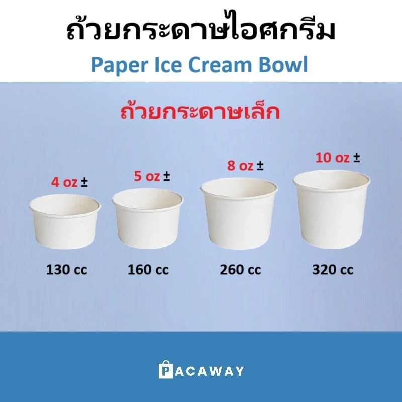[50 ใบ] ถ้วยกระดาษ ขนาดเล็ก ถ้วยไอศกรีม สีขาว 130cc 160cc 260cc