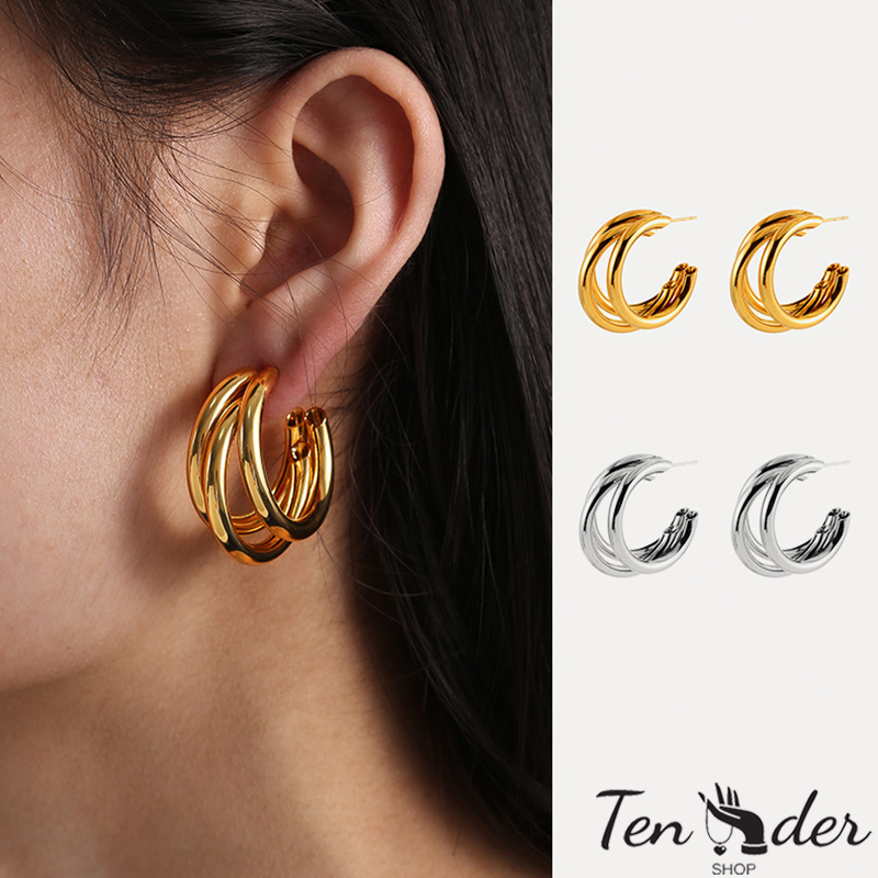 COD-ส่งเร็วจากไทย🎀ต่างหูโลหะแฟชั่น รูปร่างซี ย้อนยุคสไตล์ยุโรปและอเมริกา ความรู้สึกระดับไฮเอนด์ สำหรับผู้หญิง-Tender