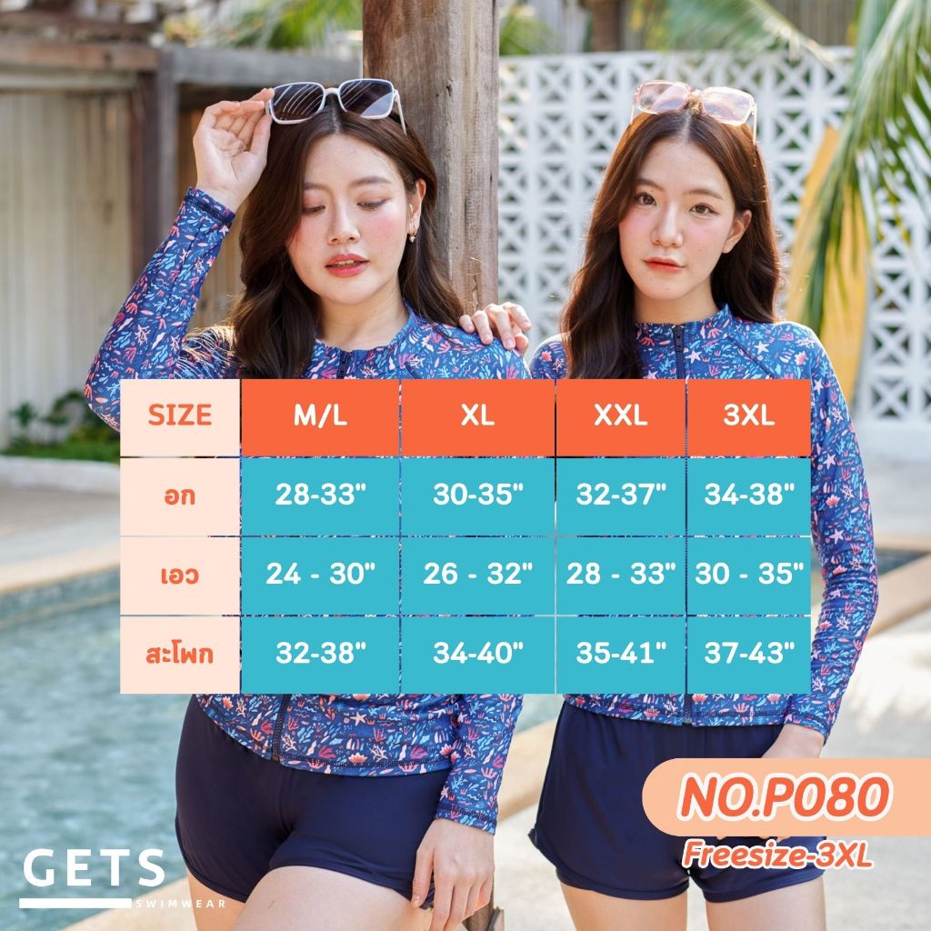 Getsswimwear   P080 เสื้อว่ายน้ำแรชการ์ดกันยูวีรุ่นใหม่ มีซิปแขนยาว มีฟองน้ำและซับใน ราคา ถูกที่สุด ดีลบีเคเค แกลเลอรีภาพที่ 7