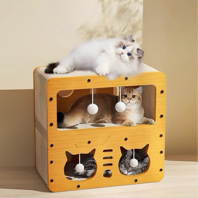 บ้านแมว 3in1 ที่ลับเล็บ ที่นอน ของเล่น ดีไซน์มินิมอล ลดขีดข่วนเฟอร์นิเจอร์