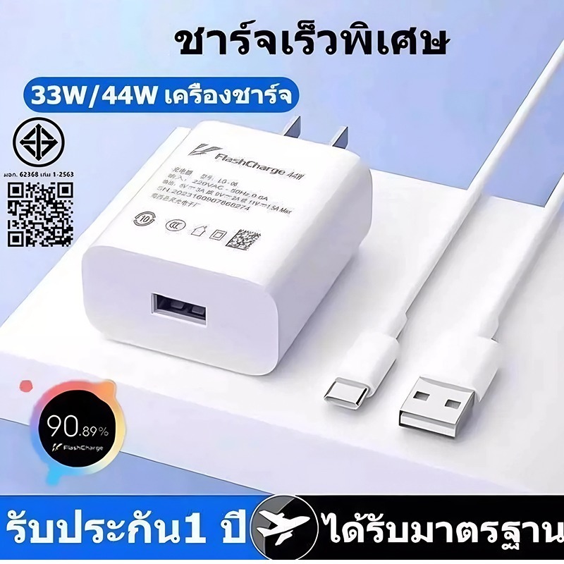 [รับประกัน 1 ปี] หัวชาร์จเร็ว VVO 44w  แท้ VVO 44W หัวชาร์จสายชาร์จ type c สายชาร์จ vivo รองรับชาร์จ