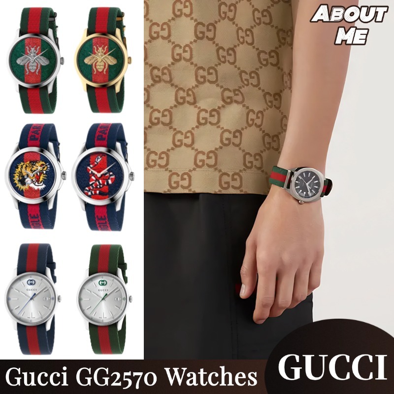 กุชชี่ นาฬิกา Gucci GG2570 series สายไนลอน 4CM หน้าปัดสีดำ