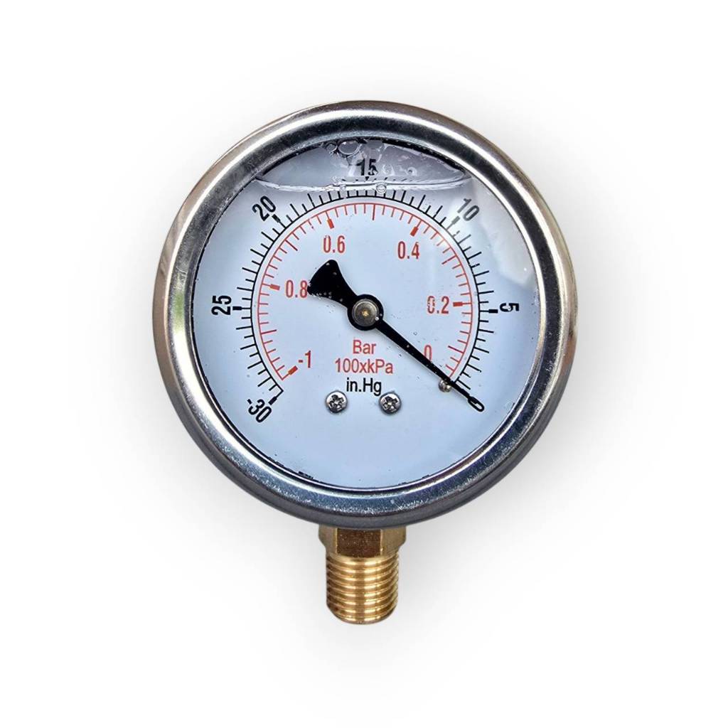 แวคคั่มเกจ เกจวัดสูญญากาศ มีน้ำมันไตรกรีเซอร์รีน(Vacuum Gauge) หน้าปัด 2.5 นิ้ว เกลียว BSP1/4"(2หุน)
