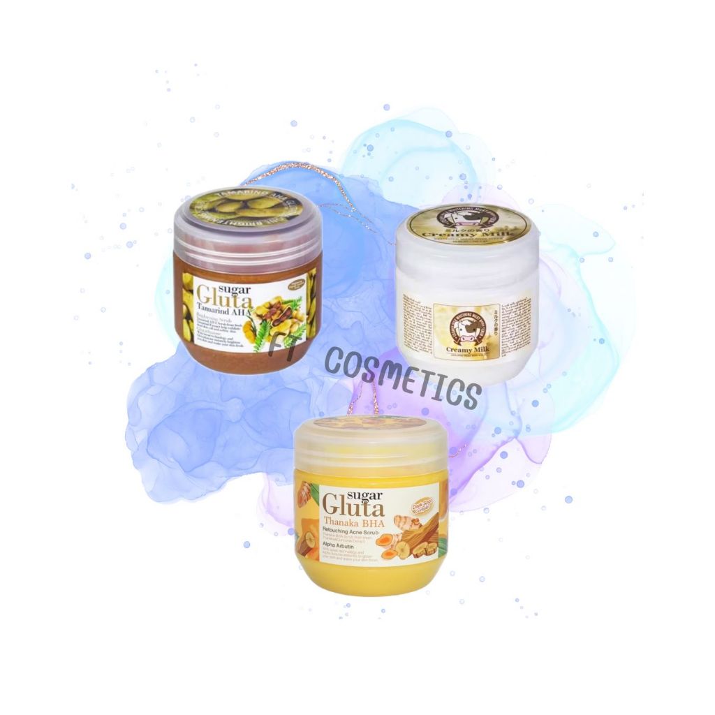 สครับผิวกาย 3 สูตร 700 กรัม (Creamy Milk / Sugar Gluta Tamarid AHA / Thanaka BHA)