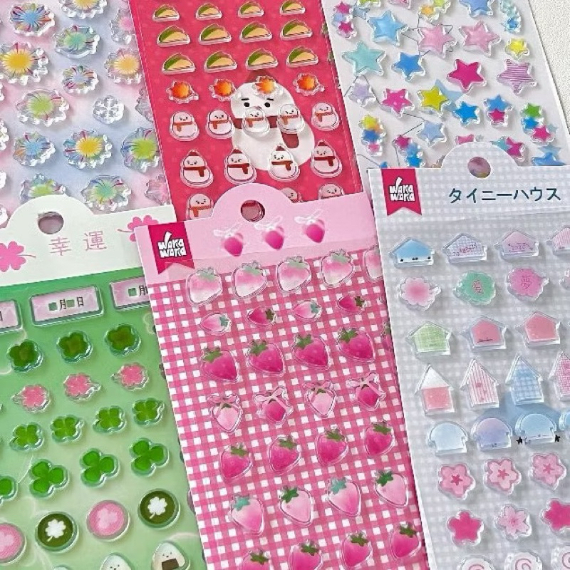 ✨🍓พร้อมส่ง!สติ๊กเกอร์3D ตกแต่งเคสโทรศัพท์ สไตล์เกาหลี ใบโคลเวอร์ สตอเบอรี่ ดาว บ้าน