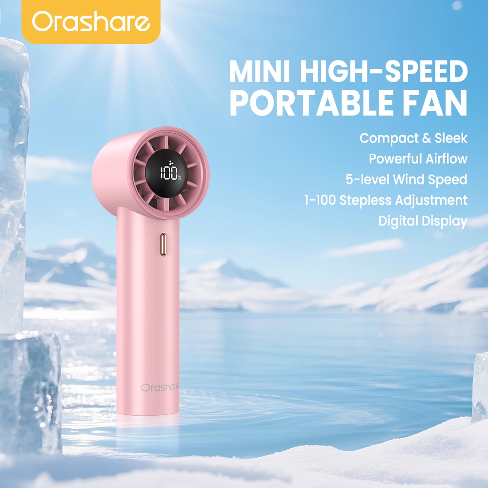 Orashare HF18พัดลมมือถือ ปรับระดับได้ 100 ระดับ พัดลมพกพา ไม่มีใบมีด ชาร์จใหม่ไดพร้อมจอแสดงผล LED 94 กรัมพัดลมจิ๋ว