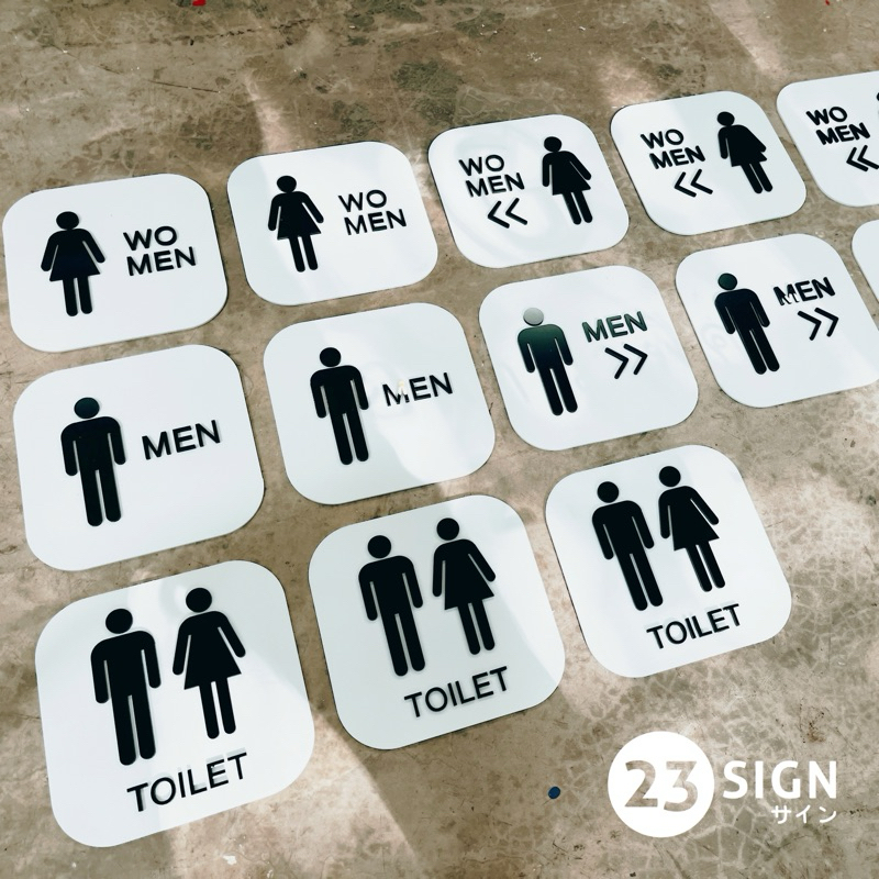 ป้ายห้องน้ำมินิมอล ป้ายห้องน้ำชายหญิง สไตล์โมเดิร์น มีลูกศร