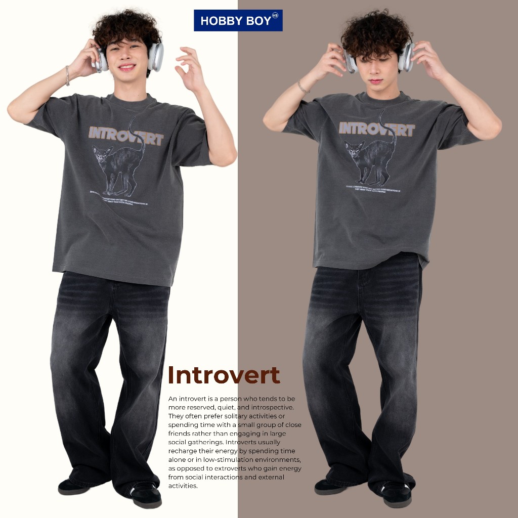 HOBBY BOY - INTROVERT เสื้อคอฟิต สีเทาเฟด